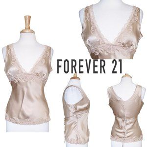 Vint. FOREVER 21 Champagne-Colored 100% Silk & Lace Cami